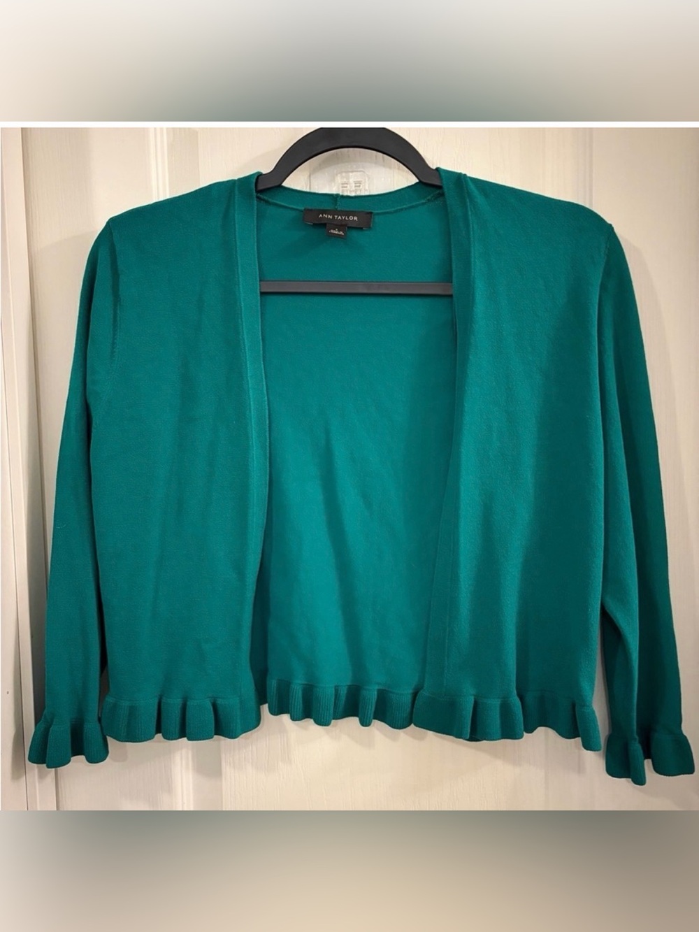 Ann Taylor Teal Ruffle Hem Cardigan